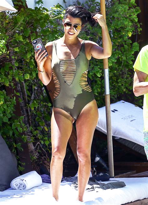 Kourtney Kardashian Wears Strappy One Piece Swimsuit Photos