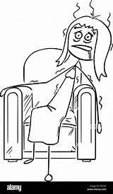 Cartoon Woman Collapsed Exhausted Armchair Sitting Alamy sketch template