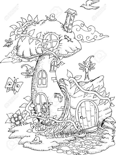 fairy houses coloring pages background