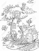 Fairy Coloring Pages House Drawing Adult Book Printable Illustration Drawings Details Colouring Tree Adults Cute Kids Da Vector Mushroom Color sketch template