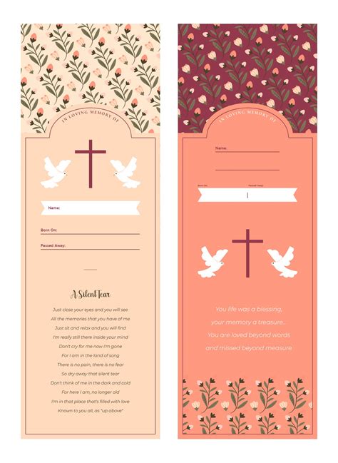 memorial bookmark template printable     printablee