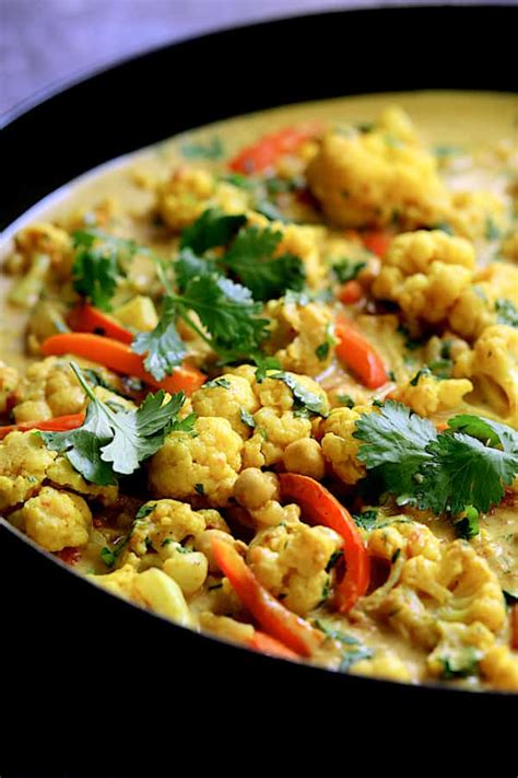 vegan indian cauliflower and chickpea curry from a chef s kitchen