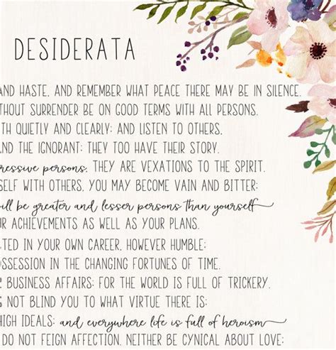 desiderata print max ehrmann poem desiderata poster etsy desiderata