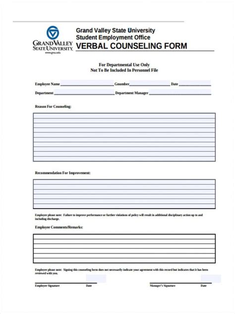 sample   employee counseling forms   employee counseling form