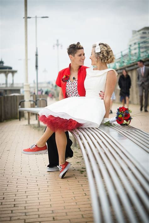 a 1950s red retro and seaside inspired lesbian wedding lesbian wedding ideas lgbt wedding