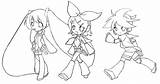 Miku Rin Hatsune Len Vocaloid Lineart sketch template