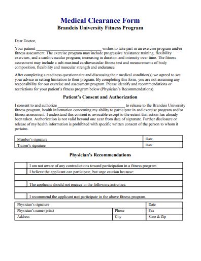 medical clearance letter  examples format sample