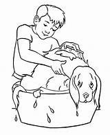 Pet Dog Coloring Boy Take His Bath sketch template