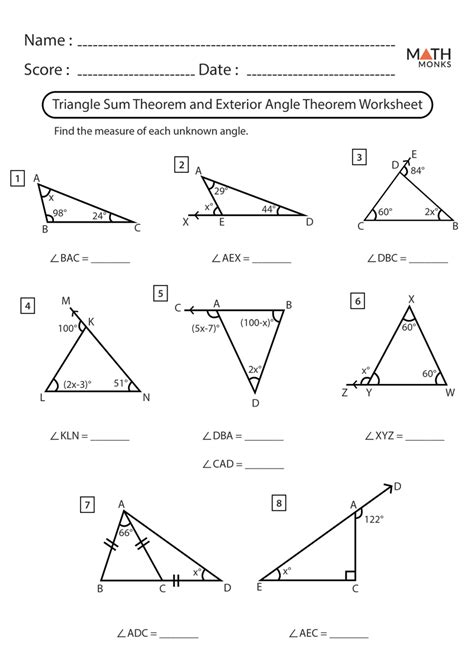 Triangle Sum Theorem Worksheets Math Monks