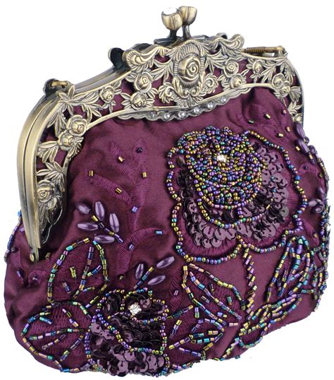mg collection purple antique beaded rose evening purse vintage