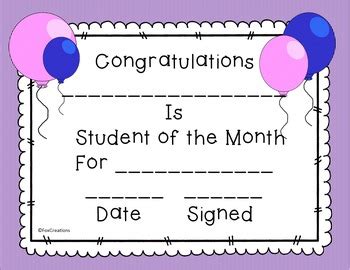 student   month award certificates  fox creations tpt