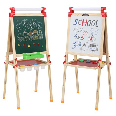 zimtown kids wooden easel dry erase board chalkboard  paper