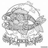 Coloring Pisces Zodiac Signs Pages Sign Book Vector Fotolia Adult Horoscope Color Printable Tattoo Illustration Adults Au Stencil Getcolorings Shutterstock sketch template