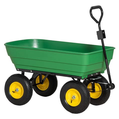 buy outsunny  litre large garden cart heavy duty  wheel trolley dump wheelbarrow tipping