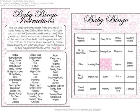 girl  boy baby shower bingo printables   party studio