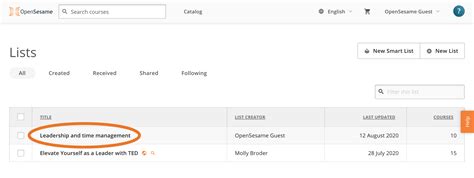 view  lists opensesame support
