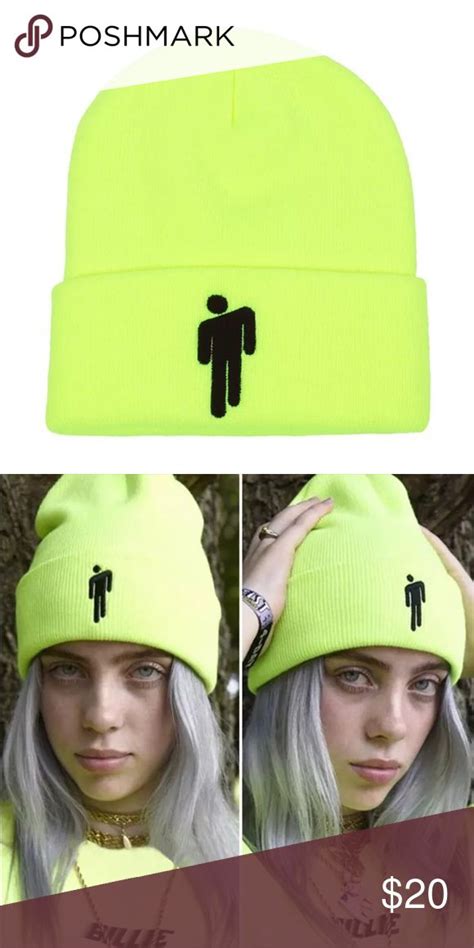 woman wearing  neon green beanie hat  black poshmark