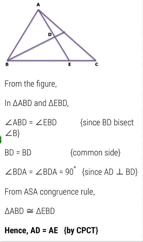 in triangle abc the perpendicular ad from a to the bisector bd of the