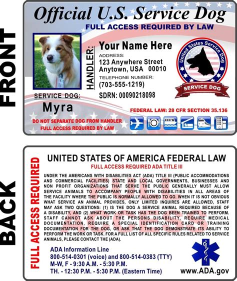 printable esa dog id card template printable form templates