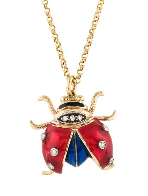 necklace  diamond enamel ladybug pendant necklace gold