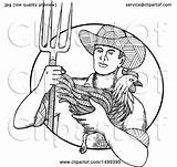 Pitchfork Farmer Zentangle Holding Chicken Illustration Patrimonio Clipart Royalty Vector sketch template
