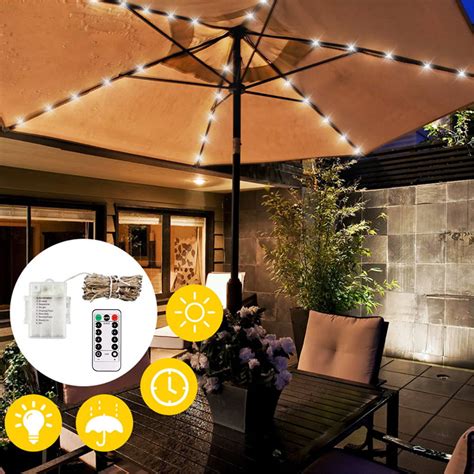 strings lights patio umbrella lights  leds  lighting modes  remote control battery