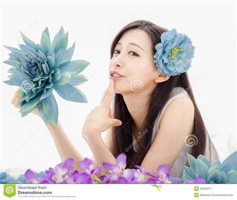 asian girl   spa model  flowers stock image image