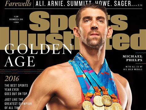 michael phelps poses with all 23 gold medals for sports illustrated