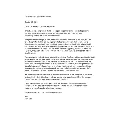 bullying harassment complaint letter  bullying