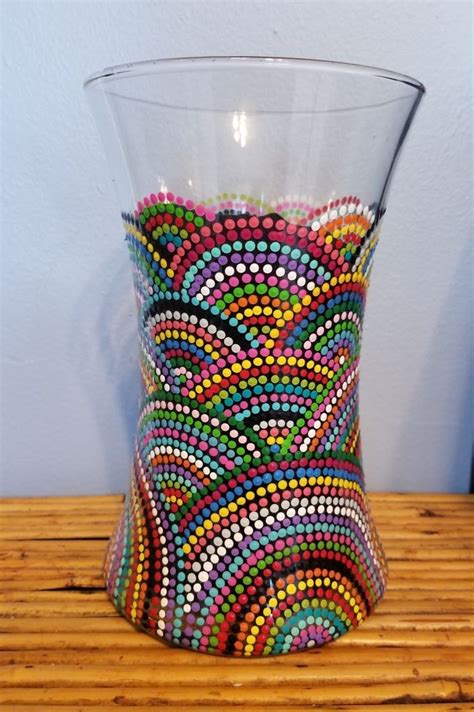 Handpainted Dot Mandala Painted Glass Flower Vase Handcrafted