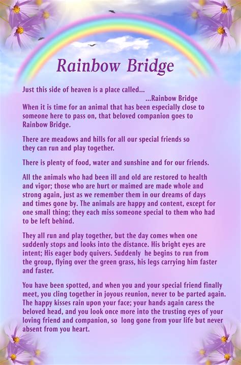 printable rainbow bridge poem printable