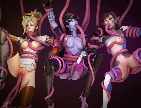 widowmaker with mercy d va and tentacles [overwatch] meltrib the rule 34