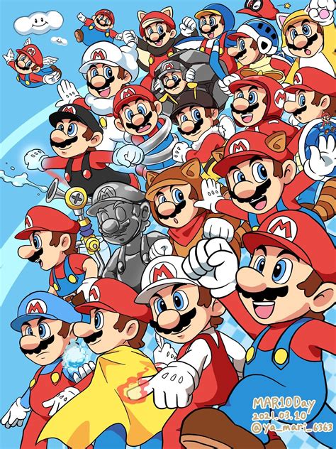 An Image Of Mario And His Friends In The Sky With Other Characters
