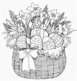 Easter Coloring Pages Basket Eggs Adult Drawings Adults Coloriage Books Printable Colouring Spring Color Egg Icolor Bunny Paques Sheets Pb sketch template