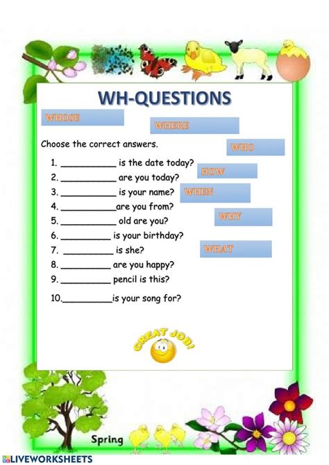 question words  activity  grade      exercises