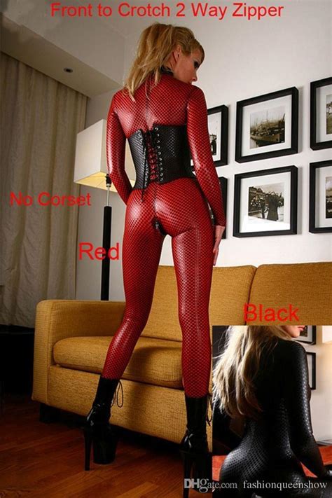 2019 women black red sexy faux leather clubwear lattice pattern lingerie adult jumpsuit catsuit