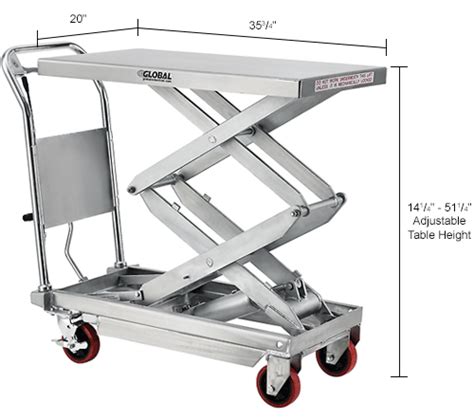 Global Industrial™ Stainless Steel Mobile Scissor Lift Table 35 X 20