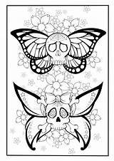 Coloring Pages Skull Tattoo Butterfly Colouring Printable Book Adult Drawing Sheets Print Dead Adults Skulls Ink Deviantart Sugar Color Halloween sketch template