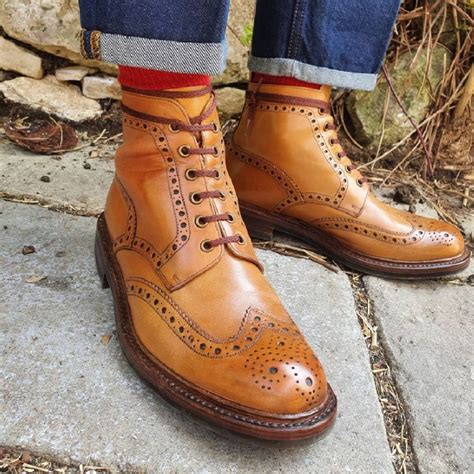 loake bedale leather lace  brogue boots mile shoes