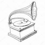 Player Record Drawing Old Gramophone Sketch Vintage Template sketch template