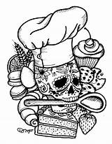 Chef Muertos Dia Los Skull Coloring Baker Tattoo Pages Etsy Sold Drawing Sugar Strawberry Choose Board sketch template