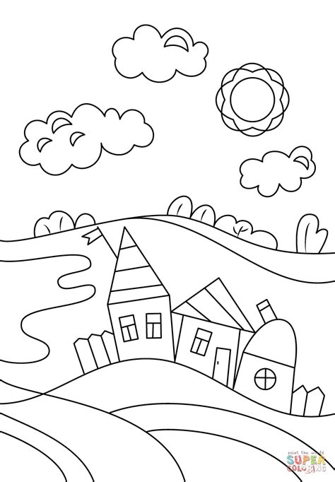 village scene coloring page  printable coloring pages