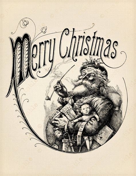 instant  printable merry christmas vintage santa claus etsy