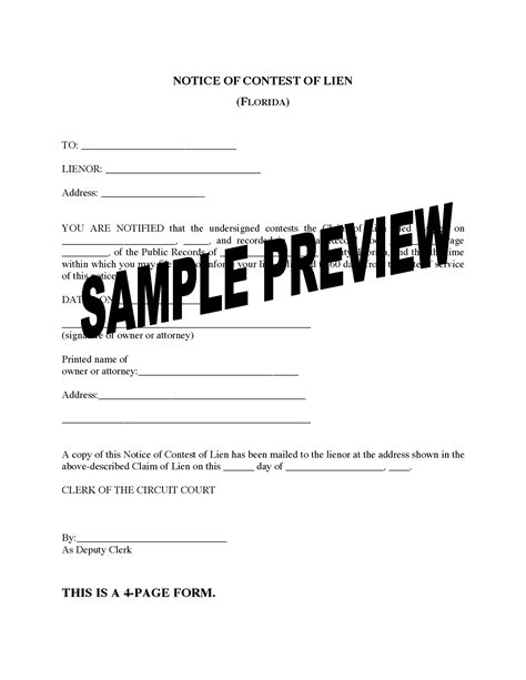 florida notice  contest  lien legal forms  business templates