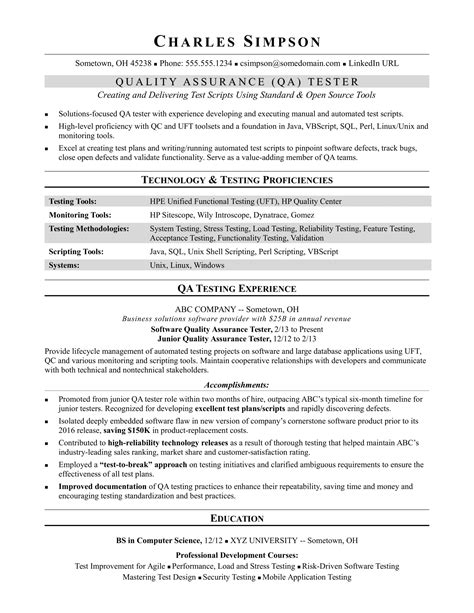 sample resume  experienced qa tester tantmahec