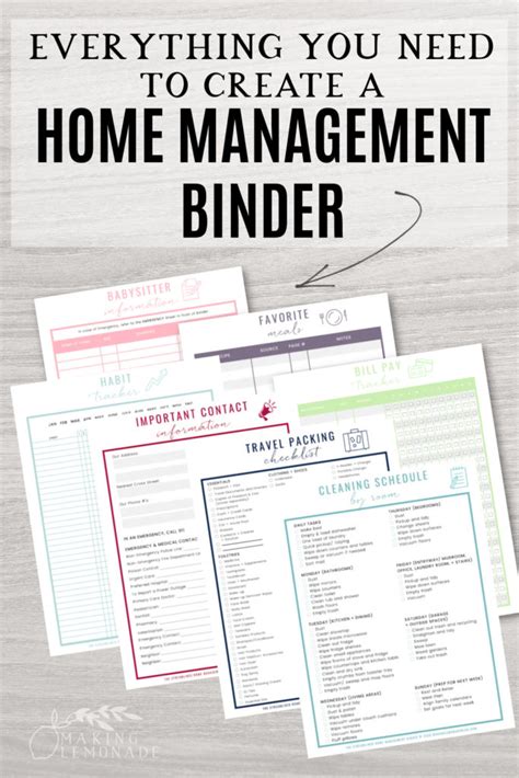 home management binder  printables printable templates
