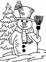 Coloring Winter Snowman Field Open Mr Figure Season Broomstick Holding Bird Color Kids Netart Print sketch template