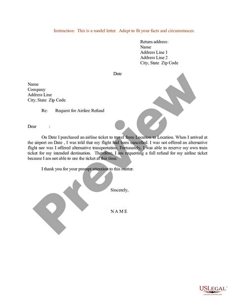 florida sample letter  request  airfare refund letter request