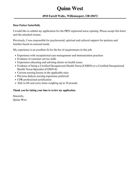 prn registered nurse cover letter velvet jobs