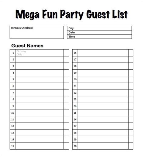 guest list templates word excel  templates guest list